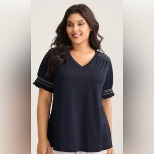 BloomChic Navy Top with Embroidered Shoulders